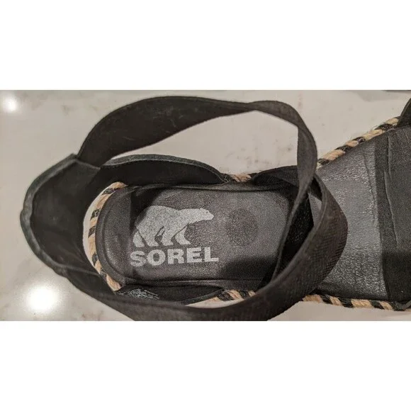 Women's SOREL Ella II Black Leather Criss Cross Sandals SZ 7 - Picture 9 of 10
